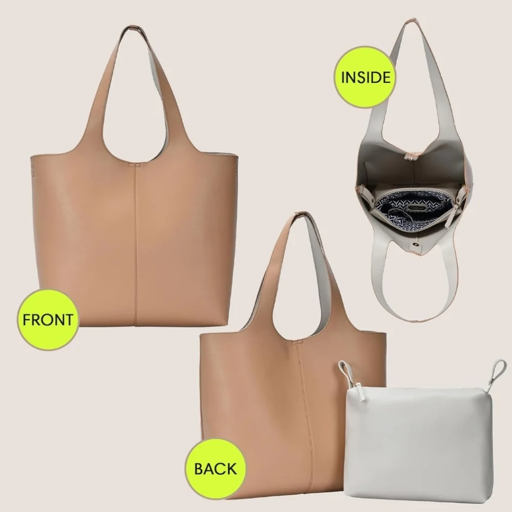 🆕Madison West Elle Tote | Vegan Leather Tote Bags w Double Handles & Scoop Neck - Picture 6 of 6